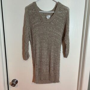 Motherhood Maternity Tan Knit Sweater Top M Medium Open Weave